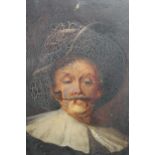 Oil on canvas, portrait of a 17th Century gentleman smoking a pipe, 18ins x 12ins, unframed together