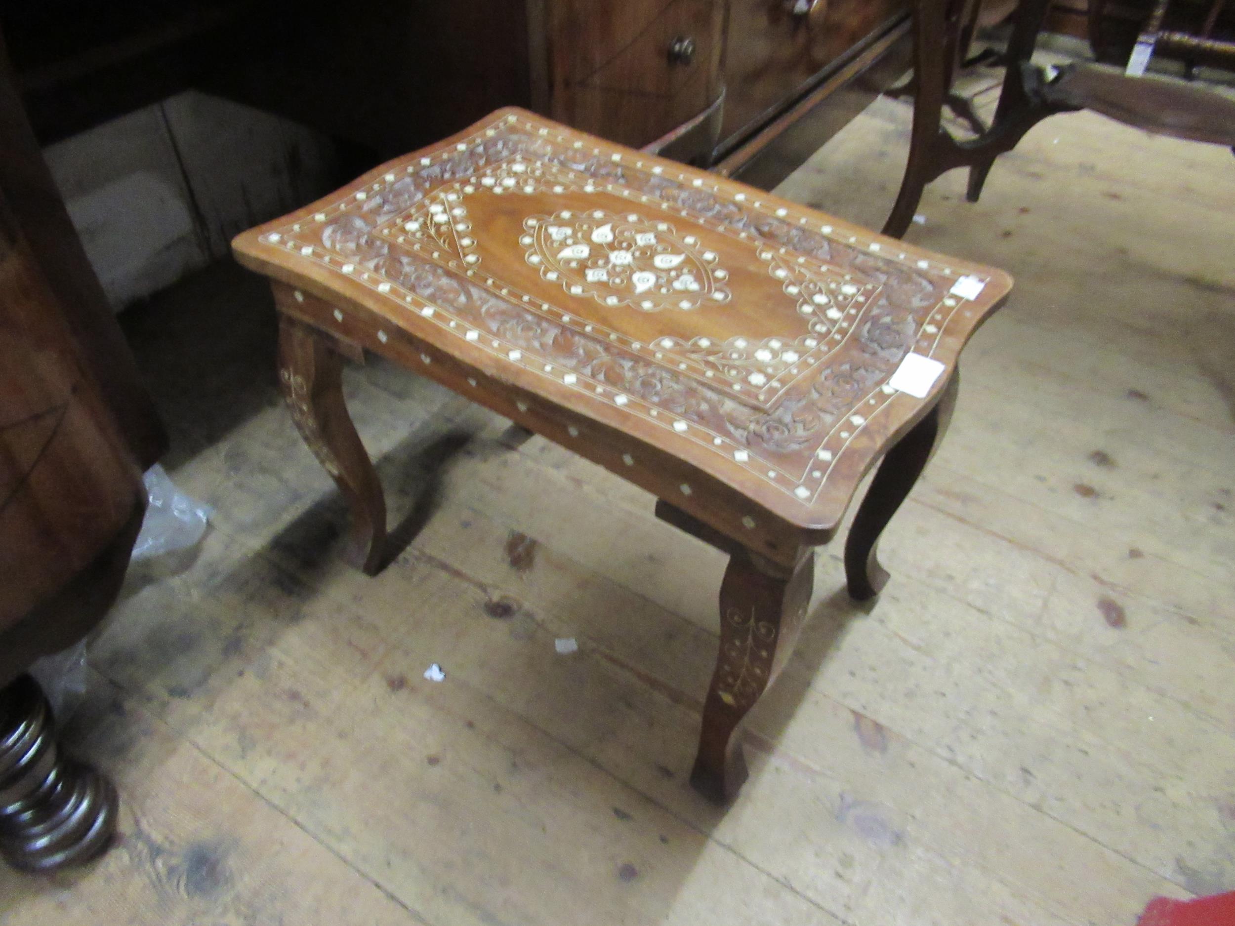 Anglo-Indian rectangular inlaid coffee table and a similar smaller table 17ins high x 36ins wide x - Image 2 of 2