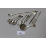William IV silver caddy spoon by William Chawner, London 1833, four various silver condiment spoons,