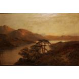 F.E. Jamieson, oil on canvas, Highland landscape, 20ins x 30ins (slight damage), gilt framed Does