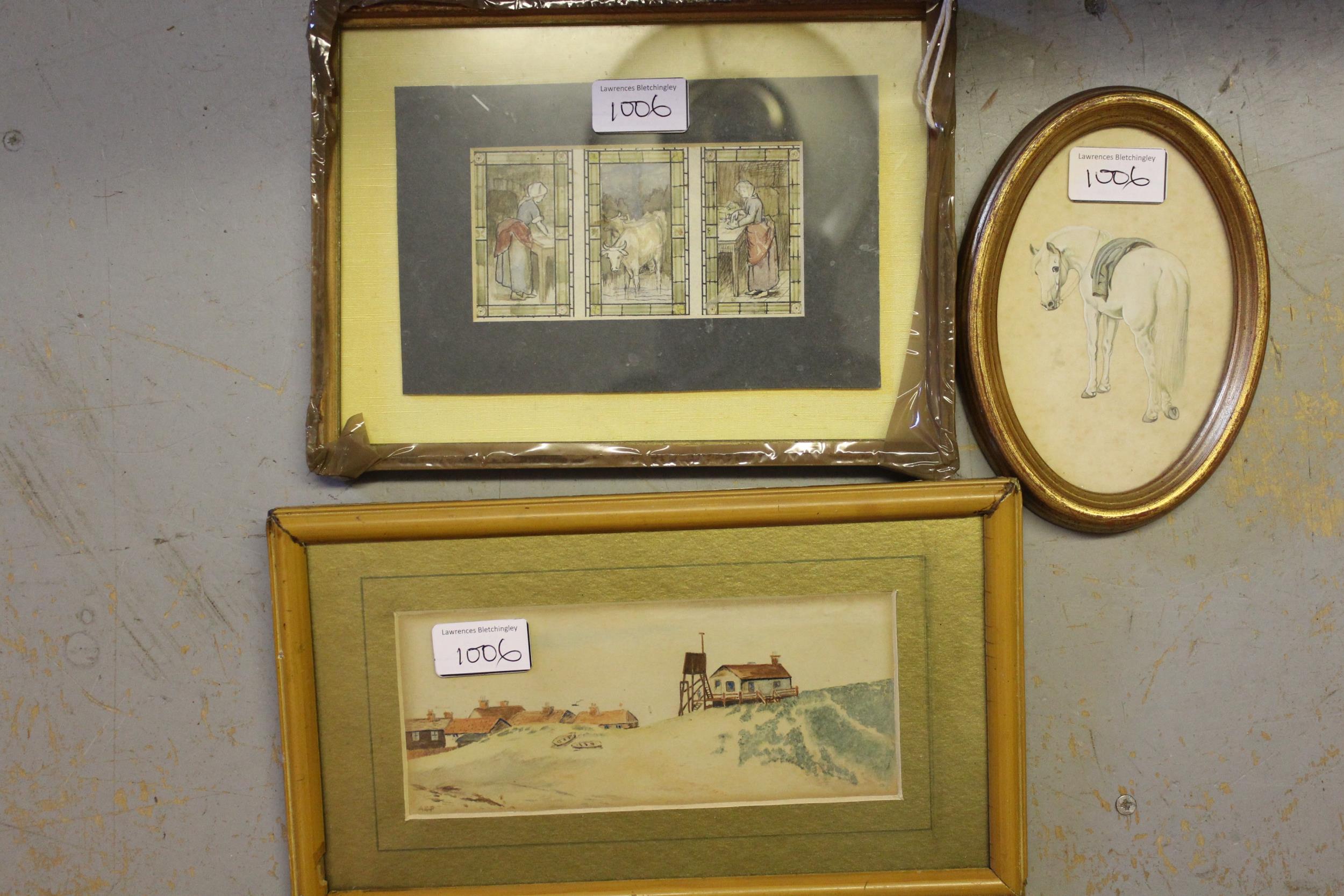 Small 19th Century watercolour, figures on a jetty with boats beyond, 3ins x 4.5ins, rosewood framed - Image 3 of 3