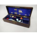 19th / early 20th Century rosewood sewing box, with fitted interior, containing a quantity of