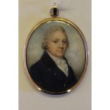 Charles Hayter 1761-1835, watercolour portrait miniature of a gentleman wearing a blue coat with