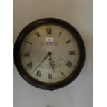 Circular mahogany wall clock with a moulded case, enclosing a circular silvered brass dial with