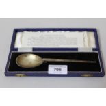 Modern cased silver spoon, replica of the earliest Christening spoon