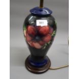 Large modern Moorcroft baluster form table lamp decorated with the Anemone design, 10.25ins high