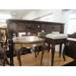 Victorian mahogany side table with two frieze drawers, raised on turned tapering supports (splits to