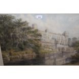 Late 19th Century watercolour, view of a castle with river to the foreground, signed indistinctly,