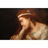 Pre-Raphaelite school, 19th Century oil on canvas, portrait of a girl with red hair wearing a