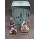 Lladro figure of a geisha tending flowers on a rectangular plinth base, 8ins high approximately,