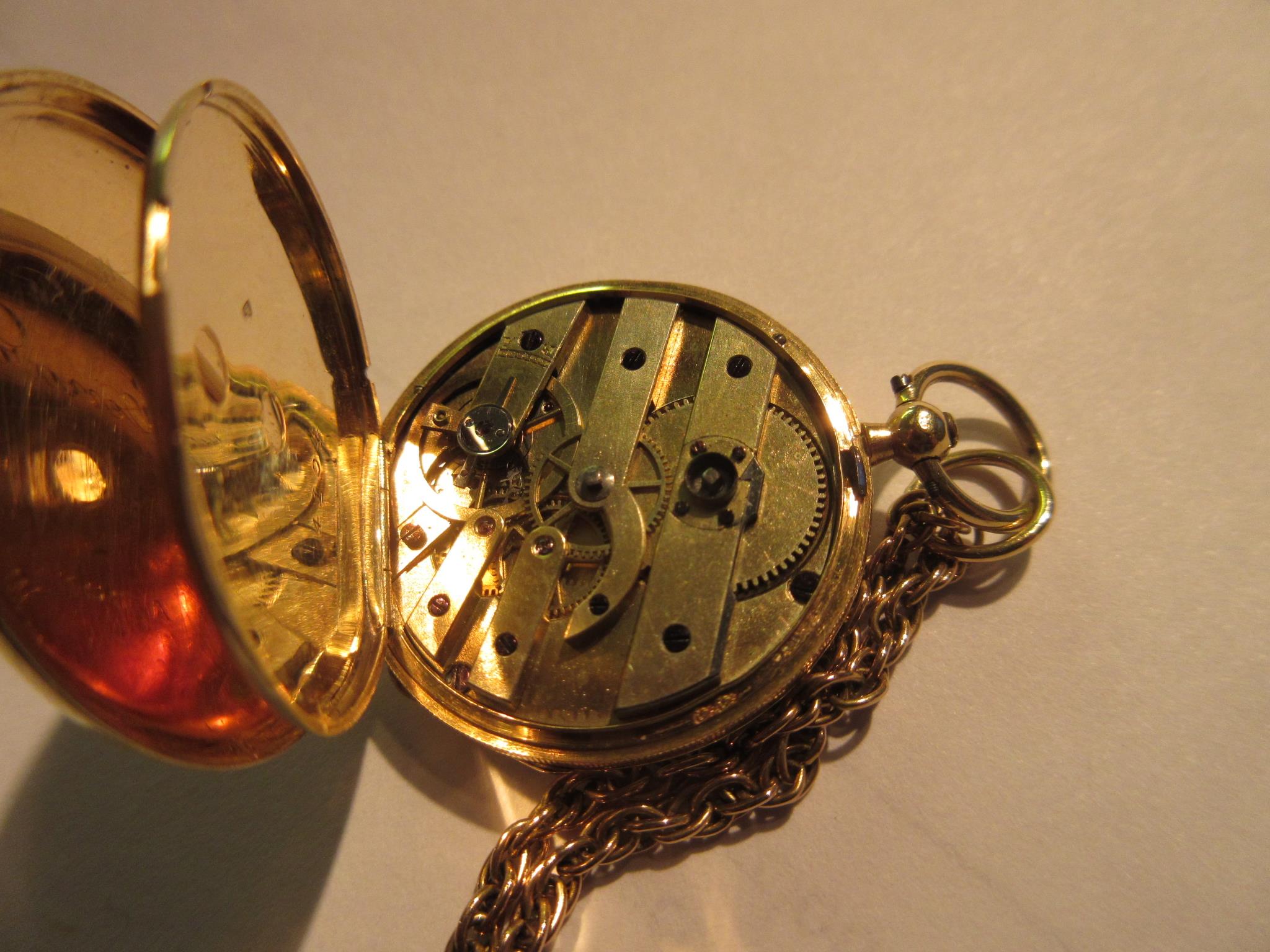 19th Century French gold fob watch, the enamel decorated back set with rose cut diamonds, - Image 8 of 8