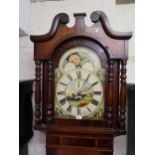 19th Century Welsh oak mahogany crossbanded longcase clock, the arched hood with swan neck