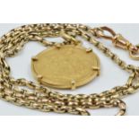 Victorian 1891 sovereign mounted as a pendant with 9ct gold mount and chain, 19.5g gross Chain