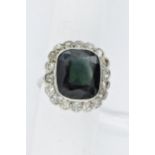 Large sapphire and diamond dress ring, the centre stone approximately 15mm x 13mm, within an old cut