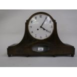Early to mid 20th Century mantel clock of Art Deco design, the beaten metal case enclosing a