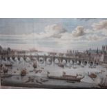 18th Century large hand coloured engraving, the South East prospect of Westminster Bridge with a