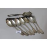 Seven items of French silver flatware and two French silver handled servers