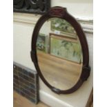 Early 20th Century oval mahogany framed bevel edged hanging wall mirror