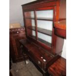 19th Century mahogany upright piano case, adapted for use as a writing desk/ display cabinet, (at