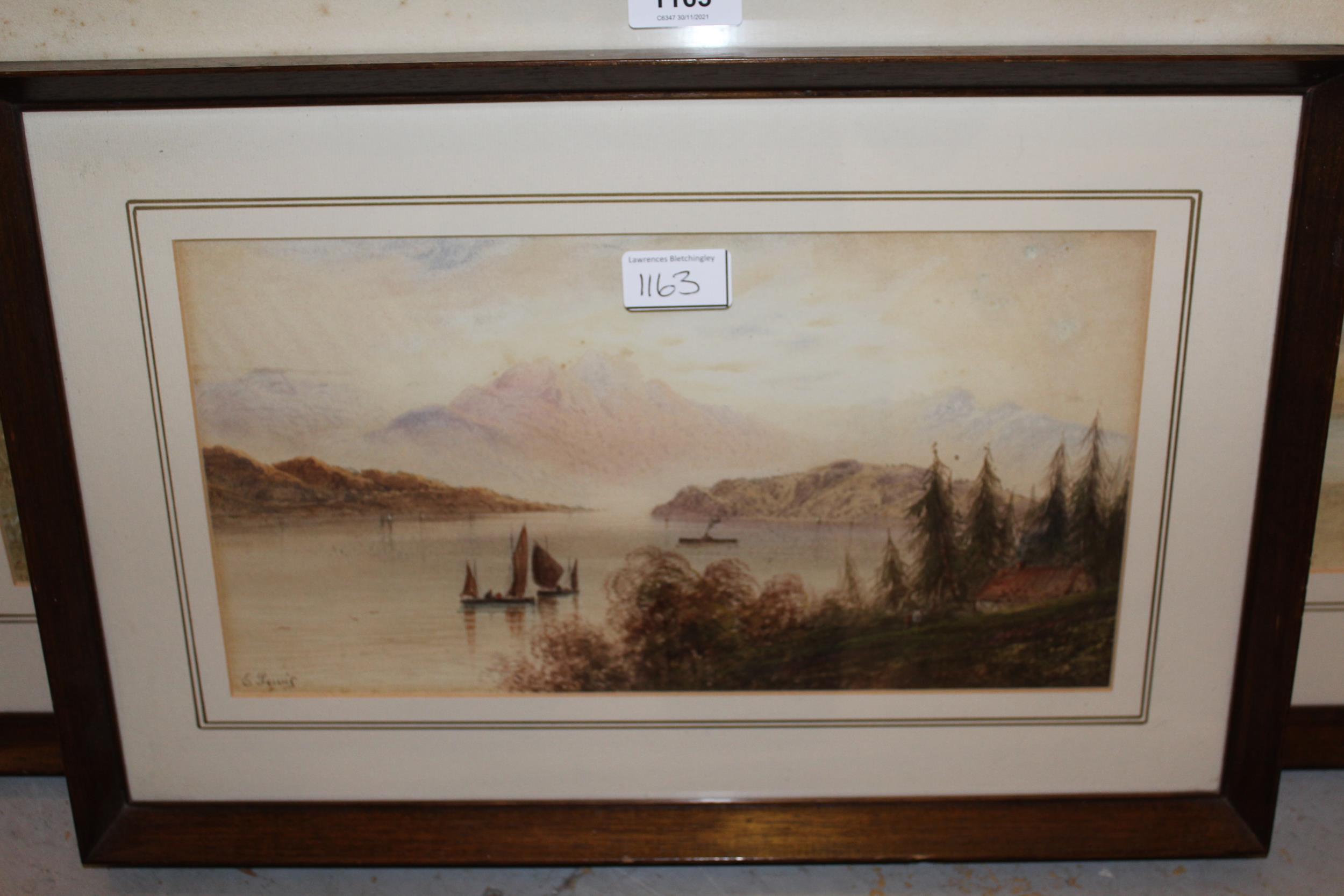 E Lewis, watercolour rural river scene with cattle and boat, 9.5ins x 21ins, framed, together with - Image 3 of 3