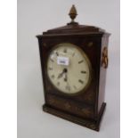 Regency mahogany and cut brass inlaid mantel timepiece, the circular painted dial with Roman