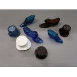 Small collection of various 20th Century coloured glass shoes and top hats