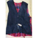 LaPucci gentleman's waistcoat with navy blue suede to the front and red checked reverse, Size 54