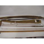 Late 19th / early 20th Century Hardy split cane three piece fly rod with spare tip, in the