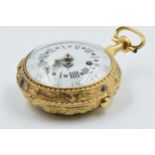 18th Century French three colour gold cased verge watch signed Delouz, Paris, the enamel dial with