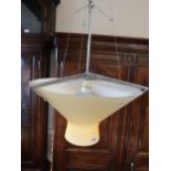 Italian Lumina aluminium and glass ceiling light fitting with rise and fall function, 25ins x