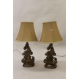Pair of reproduction composition rococo style table lamps, 29ins high including shades