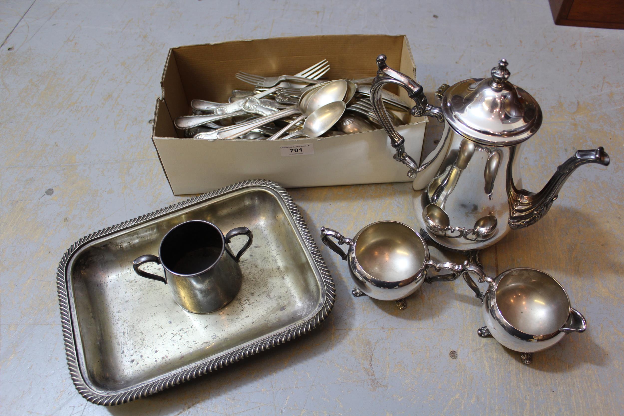 Quantity of silver plated cutlery, together with a silver plated coffee service