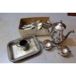 Quantity of silver plated cutlery, together with a silver plated coffee service