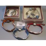 Two Pandora bracelets with various charms, together with three Links of London bracelets and a small