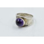 Georg Jensen Sterling silver and cabochon amethyst ring, serial No. 124, in original box Ring Size -