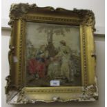 Small 19th Century needlepoint picture, ' Christ with Judith at the Well ', 12.5ins x 11ins, gilt