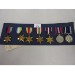 Group of seven World War II medals, including 1939-45 star, Atlantic star, Africa star, Italy star