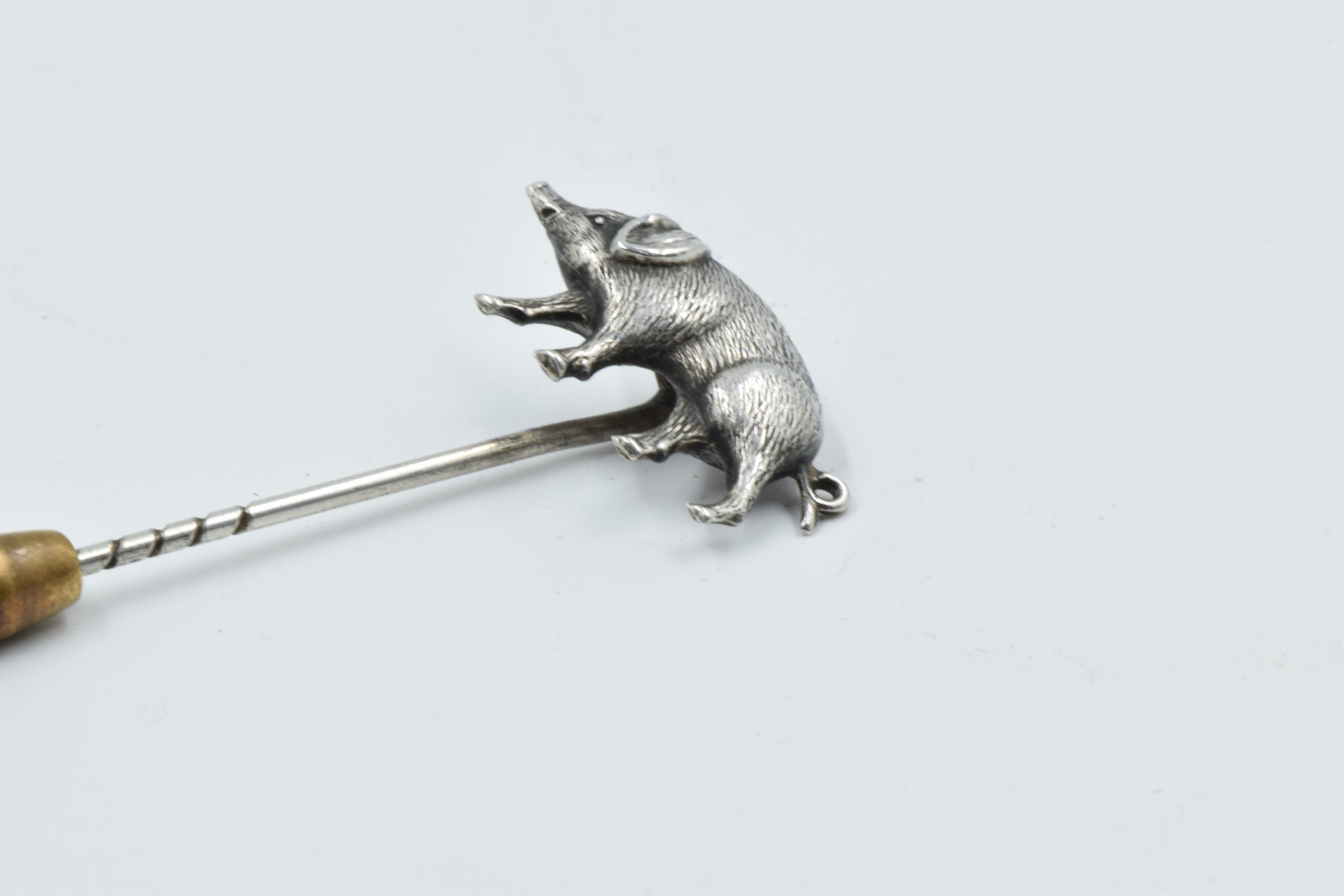 Antique white metal stickpin, in the form of a pig