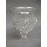 Modern Lalique glass pedestal vase with spiral decoration, 5.75ins high