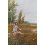 Early 20th Century oil on canvas laid on board, children gathering flowers by a river, 8.5ins x 7ins