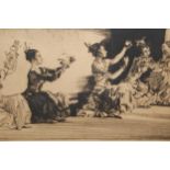 Sir William Russell Flint signed etching, Spanish flamenco dancers, signed ink, 7ins x 13.75ins