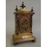 Late 19th Century French gilt and silvered brass mantel clock with painted decoration of birds and