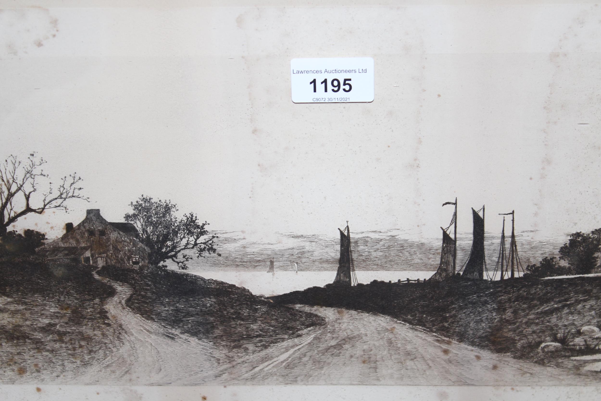 Two framed etchings, ' Coast of England ' and ' The Landing Place ', etched by Rost & Volkmar (at