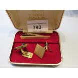 Pair of 14ct yellow gold cufflinks, with matching tie clip , 25 grams