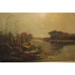 Edwin Henry Boddington, oil on canvas, river landscape with distant cattle, signed Edwin Boddington,