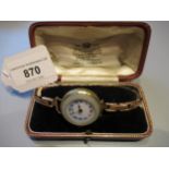 Ladies 9ct gold plated and mother of pearl cased wristwatch, in box