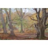 Pam Page, group of three pastel woodland landscapes, together with two others by the same artist,
