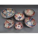 Group of six various Imari bowls, the largest 9ins diameter