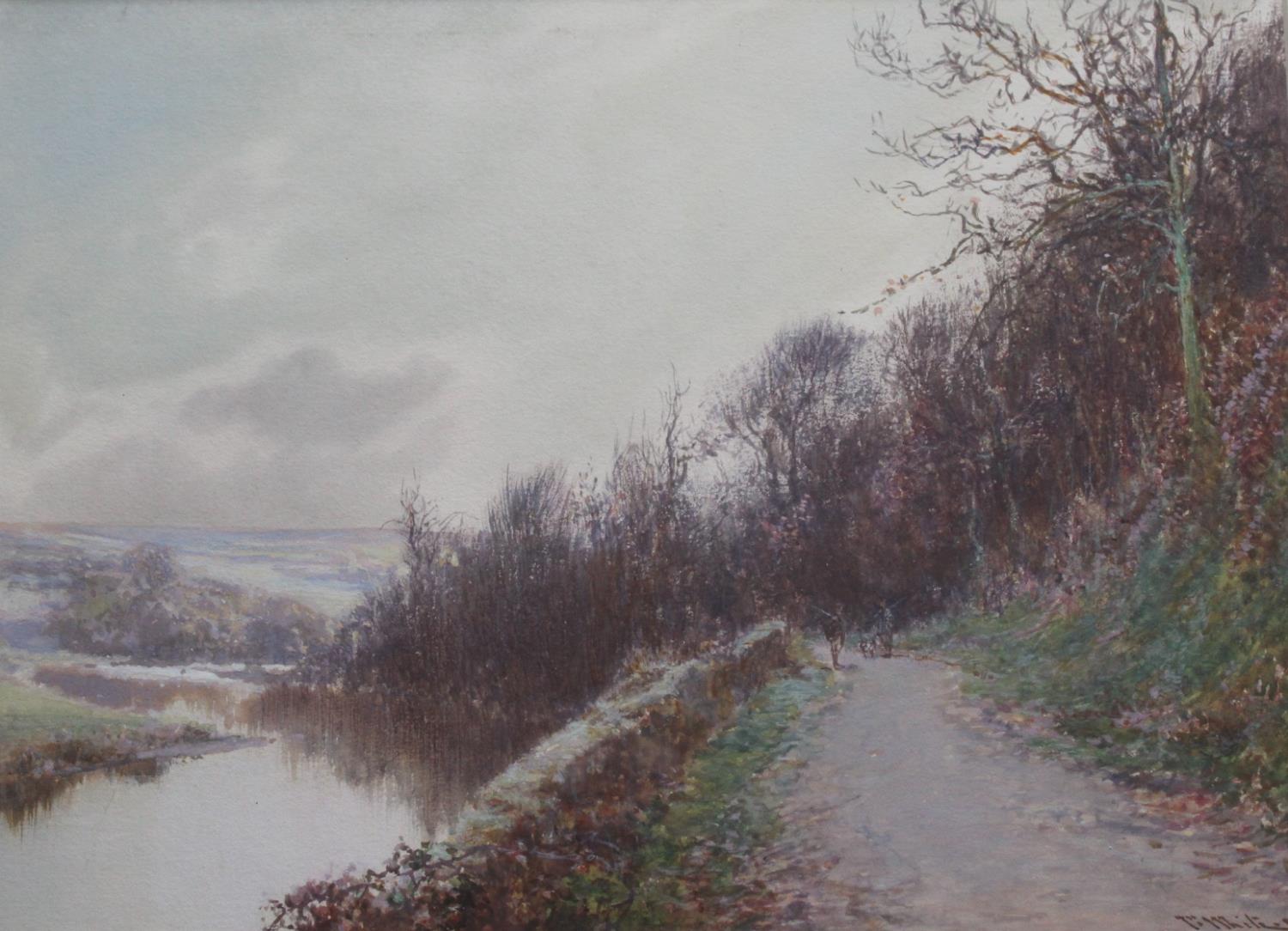 JOHN WHITE (1851-1933) THE RIVERSIDE TRACK Signed, watercolour and bodycolour 25 x 35cm. ++ Slight