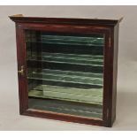 A VICTORIAN MAHOGANY WALL CABINET, with a moulded cornice above a single glazed door enclosing a